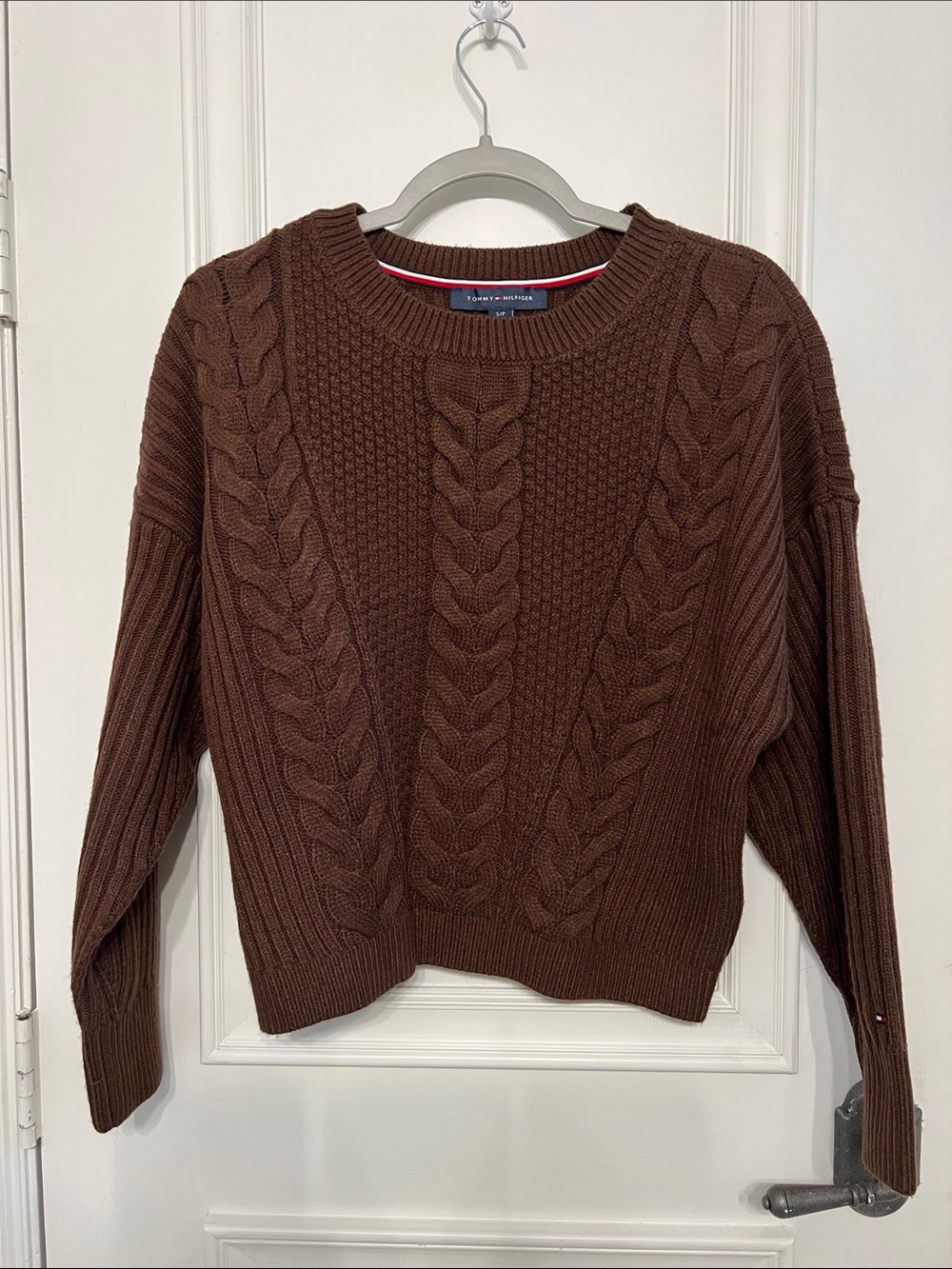 Tommy Hilfiger Chocolate Brown Cable Crewneck Sweater